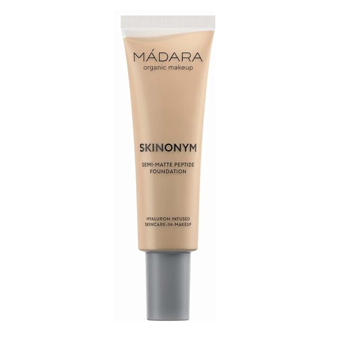 MADARA Organic Skincare |SKINONYM Semi-Matte Peptide Foundation, #35 TRUE BEIGE, 30ml – Boosted by collagen-supporting peptides, Semi-matte finish, Adapts to the skin's texture, Ecocert certified.