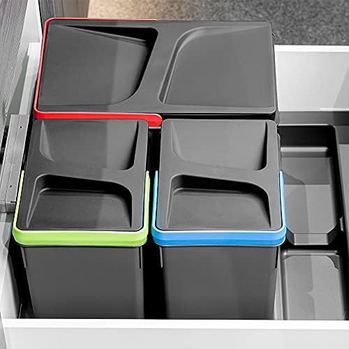 Emuca - Recycle Containers for Kitchen Drawers, Height 266mm (10,47 inch), 2x15L + 2x7L, Anthracite Grey Plastic, Plastic - Image 3