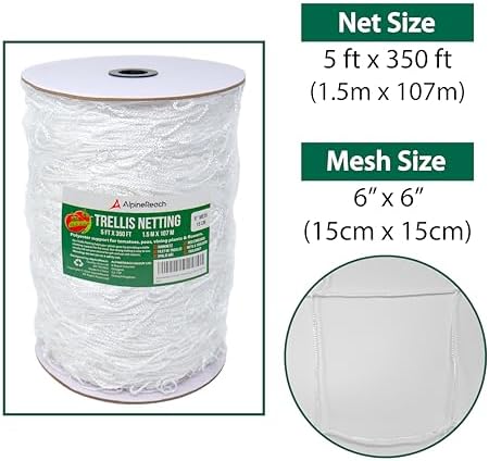 AlpineReach Trellis Netting 5 x 350 ft Heavy Duty Polyester White - 6 Inch Mesh Support Twine for Growing High Yield Tomatoes, Peas, Vine Climbing Plants Fruits Vegetables - Image 2