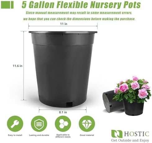 HOSTIC 5 Gallon Flexible Nursery Pots Gallon Pot with Drainage Holes Plastic Plant Container Suitable for Indoor Outdoor Vegetables Flowers Plants 10 PCS - Image 2