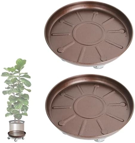 Plant Caddy with Wheels 16 Inch 3 Pack, Heavy Duty Metal Plant Stand & Dolly with Lockable Casters, Holds 230 lbs for Indoor Outdoor Large Flower Pots, Bronze by Kaoolaa