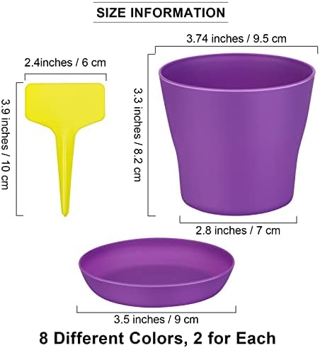 ADXCO 16 Pack 4 Inch Plastic Planters Assorted Flower Plant Pots Seedling Nursery Pots with Tray, Outdoor Indoor Plants for Seedling, Transplanting, Cutting, 8 Colors, Multicolor (AX1772) - Image 2