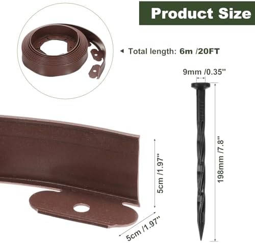 uxcell Landscape Edging, 1Pcs 20FT x 2" - Garden Edging Kit with 18 Stakes, Landscape Edging Border for Garden Lawn Flower Bed Yard Grass (Brown) - Image 2