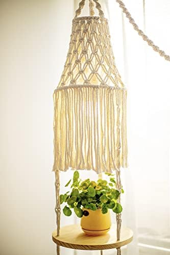 YKBU Macrame Plant Hanger Shelf Hanging Rope Shelf Indoor with Boho Lamp Shade 3 Tier Floating Round Shelves Decorative Shelf Flower Pot Holder Planter Display Rack Boho Home Decor-1 Set - Image 4