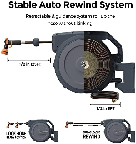 Giraffe Tools Retractable Garden Hose Reel 1/2"130FT Metal Bracket - Image 6
