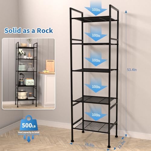 SUNLPH 5-Tier Wire Shelving Metal Rack Shelves, Standing Storage Shelf Units Flat for Laundry Bathroom Kitchen Pantry Closet Organization (Black, 16.9" L x 12.2" W x 53.4" H) - Image 3