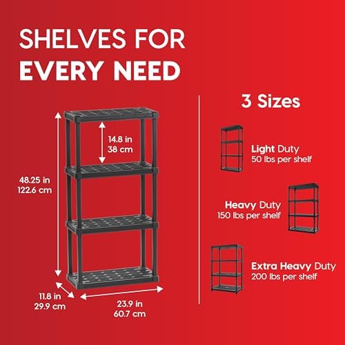 IRIS USA 4-Shelf Light Duty Plastic Storage Shelves, 200lb Capacity, 48" H x 24" W x 12" D, Medium Modular Shelving Unit Storage Organizer for Bathroom, Laundry, Garage & Home, Storage Rack - Black - Image 2