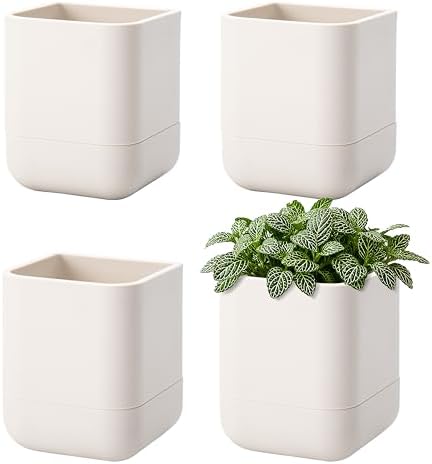 Phoenix Vine 3.5 Inch Wall Mounted Self-Watering Planter Pot for Indoor Houseplants and Herbs | Hanging Planter for Window Sills, Bathroom Walls, Home & Office Décor, Oatmeal, Set of 4, 01-A-G-4 by Phoenix+Vine