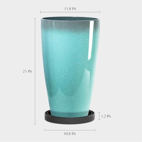 ZMTECH 21 Inch Tall Round Planters Set of 2, Large Plastic Flower Pots with Saucers and Drainage Holes, Plant Pots for Indoor Plants, Outdoor Patio & Porch Decor, Sky Blue with White Spots - Image 2