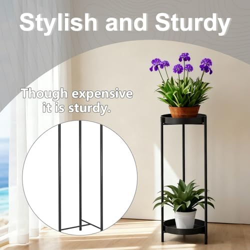 30" Plant Stand, 2 Tier Metal Flower Plants Holder with 2 Removable Display - Image 4