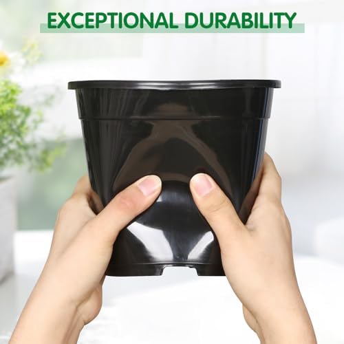 OUPSAUI 1 Gallon Pots for Plants, 6.7 Inch Plant Pots with Drainage Holes, Sturdy Plastic Large Nursery Pot, 1 Gallon Nursery Pots for Seedlings, Succulents, Cuttings - Image 3