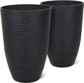 Worth Garden 21" H Tall Planters 2 Pack - 14'' Dia Resin Large Round Black Flower Pots for Outdoor Plants Trees - Imitation Stone Finish Plastic Indoor Front Porch 9 Gallon Decorative Container Patio by WORTH