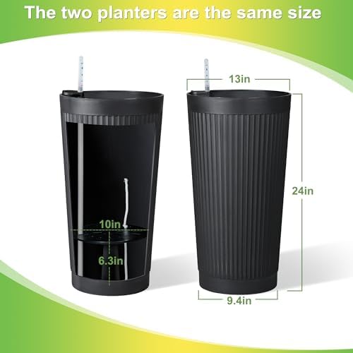 TUYOHW Set of 2 Large Round Tall Planter for Indoor or Outdoor 24" Flower Pots for Porch, Patio, Backyard, Large Planters for Outdoor Indoor Plants - Image 2