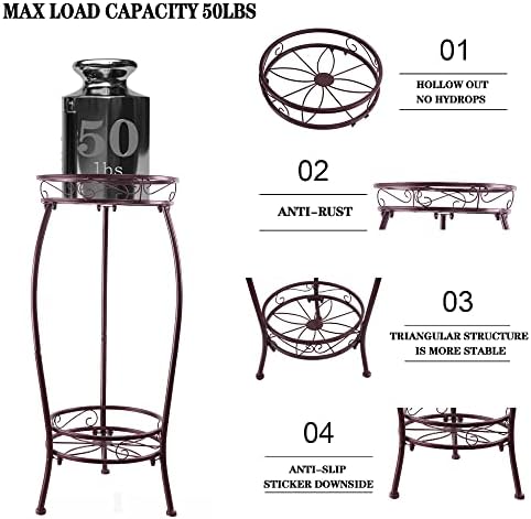 Plant Stand Indoor Outdoor,2 Tiers 27.1'' Metal Tall Plant Stands,Iron Corner Flower Pot Holder, Plant Rack,Display Shelf Racks for Home Garden Office -Brown - Image 3
