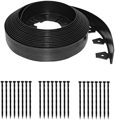 EasyFlex Tall Wall No-Dig Landscape Edging with Anchoring Spikes, 2.5 in. Tall Straight Top Plastic Garden Border with Woodgrain Texture, 40 Foot Kit, Black (3220E-40C) by EasyFlexLandscapeProducts