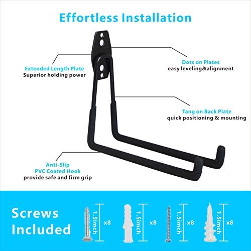 Garage Hooks, 4 Pack Wall Mount Storage Hanger with 2 Extension Cord Holder Organizer, Heavy-Duty 7.5 inch Long Hooks for Ladder, Ski, Sports, Utility, Garden Tool, Hose Storage Rack Organizer - Image 2