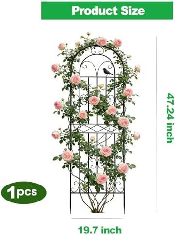 1 Pack 47.2"x19.7" Metal Gardon Trellis for Climbing Plants Outdoor, Black - Image 2