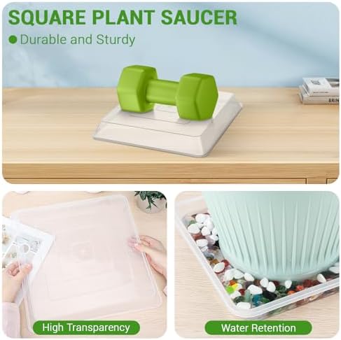 Greaner 14 Inch of Plastic Plant Saucer, 6 PCS Durable Plant Trays for Indoors, Square Plant Water Dray Tray, Plant Water Catcher Drip Dishes, Clear Drip Trays for Indoors & Outdoor Plants - Image 3