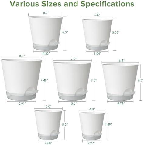 GARDIFE 2026 Upgraded Self Watering Plant Pots with Drainage Hole, 8/7/6.5/6/5.5/5/4 Inch Flower Planting Containers for House Plants, African Violet, Flowers, Cactus (White, 8+7+6.5+6+5.5+5+4 inch) - Image 2