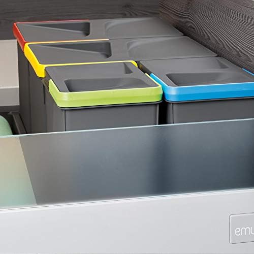 Emuca - Recycle Containers for Kitchen Drawers, Height 266mm (10,47 inch), 2x15L + 2x7L, Anthracite Grey Plastic, Plastic - Image 4