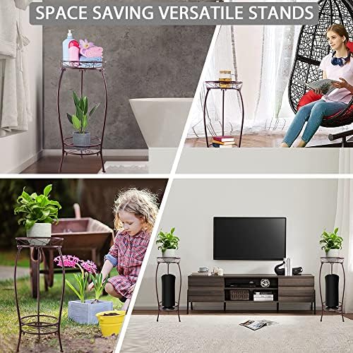 Plant Stand Indoor Outdoor,2 Tiers 27.1'' Metal Tall Plant Stands,Iron Corner Flower Pot Holder, Plant Rack,Display Shelf Racks for Home Garden Office -Brown - Image 4