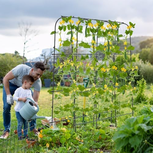 71" x 71" Cucumber Trellis for Raised Bed, Garden Arch Trellis Metal Plant Support Frame with Netting, Sure-Clips & Ground Stakes, U-Shaped Garden Trellis for Climbing Plants Outdoor - Image 7