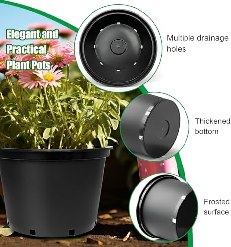 RooTrimmer 7 Gallon Plastic Nursery Pots, 15 Inch Large Plastic Pots for Plants, Round Plant Pots with Drainage Holes, Flower Pots for Outdoor Indoor Plants, Gardening Gifts for Women (5-Pack, Black) - Image 4