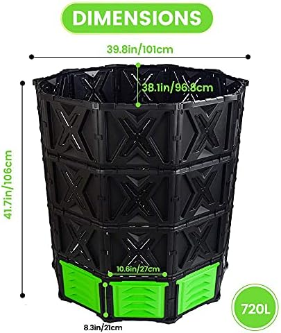 SQUEEZE master XXL Large Compost Bin Outdoor- 720L /190 Gallon-Easy Assembly-No Screws-Sturdy& Durable-Green Door - Image 2