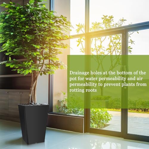 Briwooody Set of 2 15.75 Inch Large Taper Planters Outdoor Indoor Tall Resin Flower Pots with Drainage Holes Modern for Front Door Patio Backyard Plants(Black) - Image 6