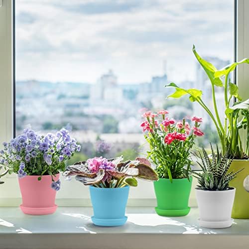 ADXCO 16 Pack 4 Inch Plastic Planters Assorted Flower Plant Pots Seedling Nursery Pots with Tray, Outdoor Indoor Plants for Seedling, Transplanting, Cutting, 8 Colors, Multicolor (AX1772) - Image 5