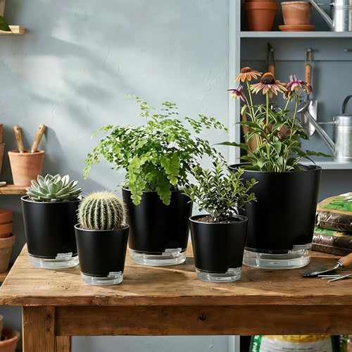 GARDIFE 2026 Upgraded Self Watering Plant Pots with Drainage Hole, 8/7/6.5/6/5.5/5/4 Inch Flower Planting Containers for House Plants, African Violet, Flowers, Cactus (Black, 8+7+6.5+6+5.5+5+4 inch) - Image 6