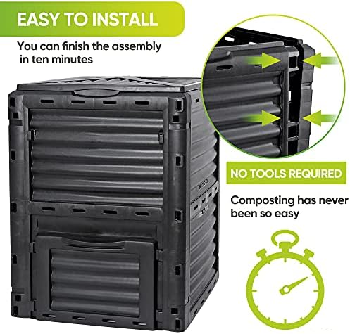 JupiterForce Garden Compost Bin 80 Gallon (300 L) from BPA Free Material, Large Composting Bin Outdoor Composter with Gloves, Easy Assembling, Fast Creation of Fertile Soil, Lightweight, Black - Image 6