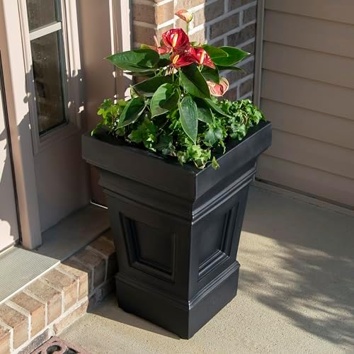 Step2 Atherton Square Planter, Large Planters for Outdoor Plants, Gardening and Flower Pot for Patio or Porch, Efficient Drainage, Durable Plastic, Onyx Black, 2-Pack - Image 3