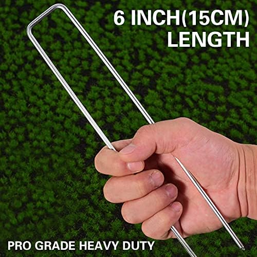 100Pcs Garden Stakes Staples + 100Pcs Gasket, Bakulyor 6 Inch Lawn Landscape Staples 11 Gauge U Shaped Galvanized Landscape Pins, Heavy Duty Yard Ground Pin for Weed Barrier Sod Fabric Decorations - Image 5
