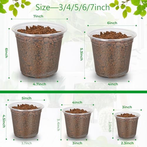 FUIJOL 50 Pack 3/4/5/6/7 Inch Clear Nursery Pots with Drainage Holes - Image 2