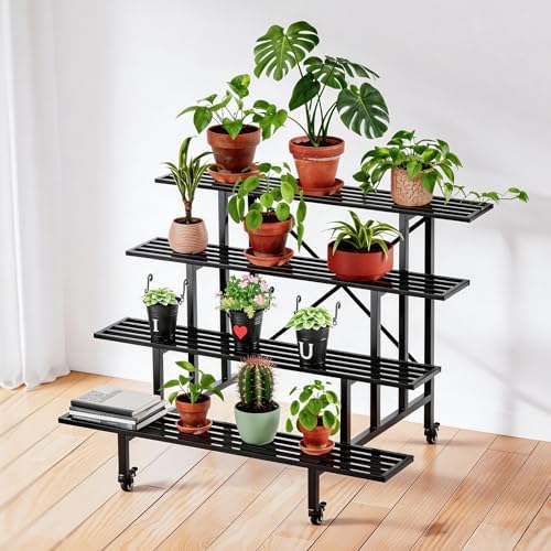 Zhongma 4 Tier Heavy Duty Metal Plant Stand with wheel for Indoor & Outdoor - Image 2