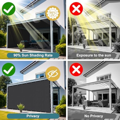 Shade&Beyond 90% Sun Shade Cloth with Grommets, 8' X 20' Pergola Shade Cover Canopy, Mesh Tarp Sun Screens for Patio, Outdoor, Garden, Backyard, Dark Gray - Image 5