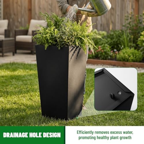 SnugNiture Taper Tall Planters 30 Inch Set of 2, Large Planter for Indoor Outdoor Plants, Modern Flower Pot Containers Large Decorative Tree Planter, Black - Image 4