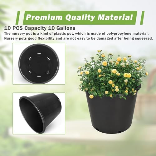 HOSTIC 10 Gallon Flexible Nursery Pots Gallon Pot with Drainage Holes Plastic Plant Container Suitable for Indoor Outdoor Vegetables Flowers Plants 10 PCS - Image 3