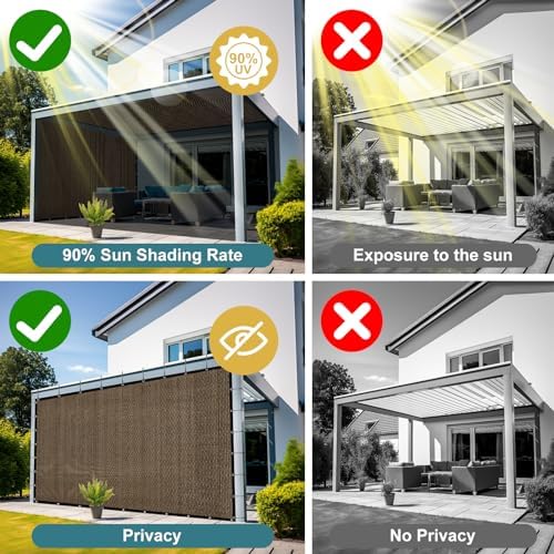 Shade&Beyond 90% Sun Shade Cloth with Grommets, 8' X 20' Pergola Shade Cover Canopy, Mesh Tarp Sun Screens for Patio, Outdoor, Garden, Backyard, Mocha - Image 5