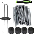 50Pcs Garden Stakes Staples + 50Pcs Gasket, Bakulyor 6 Inch Lawn Landscape Staples 11 Gauge U Shaped Galvanized Landscape Pins, Heavy Duty Yard Ground Pin for Weed Barrier Sod Fabric Decorations - 6" by Bakulyor