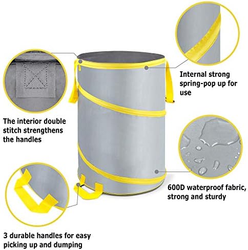 3 Pack 30 Gallon Collapsible Trash Can, Reusable Garden Leaf Bag, Pop-Up Portable Yard Waste Bags for Lawn Debris, Camping, Autumn Cleanup - Easy Storage & Carry - Image 4