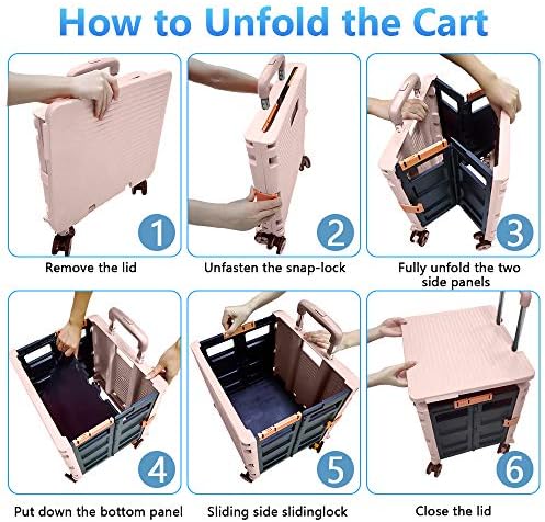 FELICON SELORSS Foldable Utility Cart Folding Portable Rolling Crate-Pink - Image 4