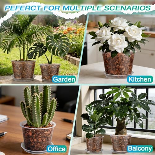 10 Inch Clear Nursery Pots with Drainage and Sacuers, 4 Pack Plastic Pots for Plants Indoor Outdoor, Large Clear Pots for Flowers, Succulents (10inx4pcs) - Image 7