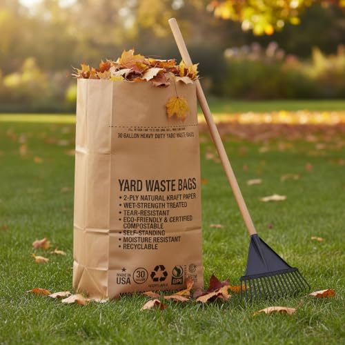 30 Gallon Lawn & Leaf 2-Ply Heavy-Duty Yard Waste Compost Refuse Paper Bags with Necessia Garden Gloves, Eco-Friendly, Tear Resistant, Self Standing, Biodegredable, Made in USA, 25 Count - Image 2