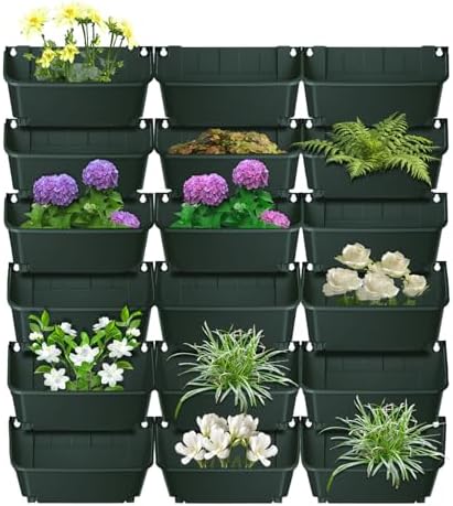 Vertical Garden Planter,13 inch Wall Mounted Planter for Patio Indoor Outdoor Decor, Garden Self Watering Pot Balcony Plant Vegetable Fruit Herb Hanging Pocket Holder Flowerpot (18, Army Green) by kunghei