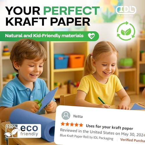 24" x 1200" (100 ft) Blue Kraft Paper Roll, Pack of 4 - USA-Made Quality Craft Paper for Gift Wrapping, Kids' Arts & Crafts, School Projects - 100% Recycled, 50 lb Natural Material by IDL Packaging - Image 5