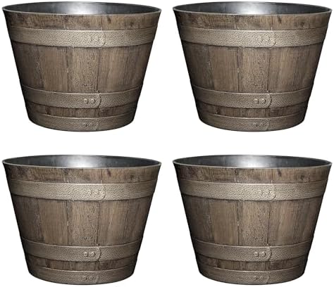 Classic Home and Garden Whiskey Plastic Resin Flower Pot Barrel Planter, Oak Brown, 20.5" (4 Pack) by Classic+Home+%26+Garden