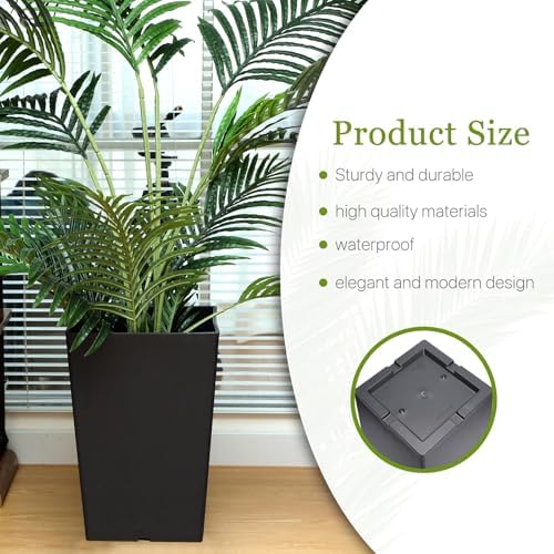 Briwooody Set of 2 15.75 Inch Large Taper Planters Outdoor Indoor Tall Resin Flower Pots with Drainage Holes Modern for Front Door Patio Backyard Plants(Black) - Image 5