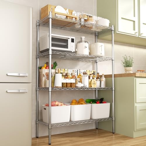 Auslar 4-Tier Heavy Duty Wire Shelving, Adjustable Storage Rack, Chrome - Image 2